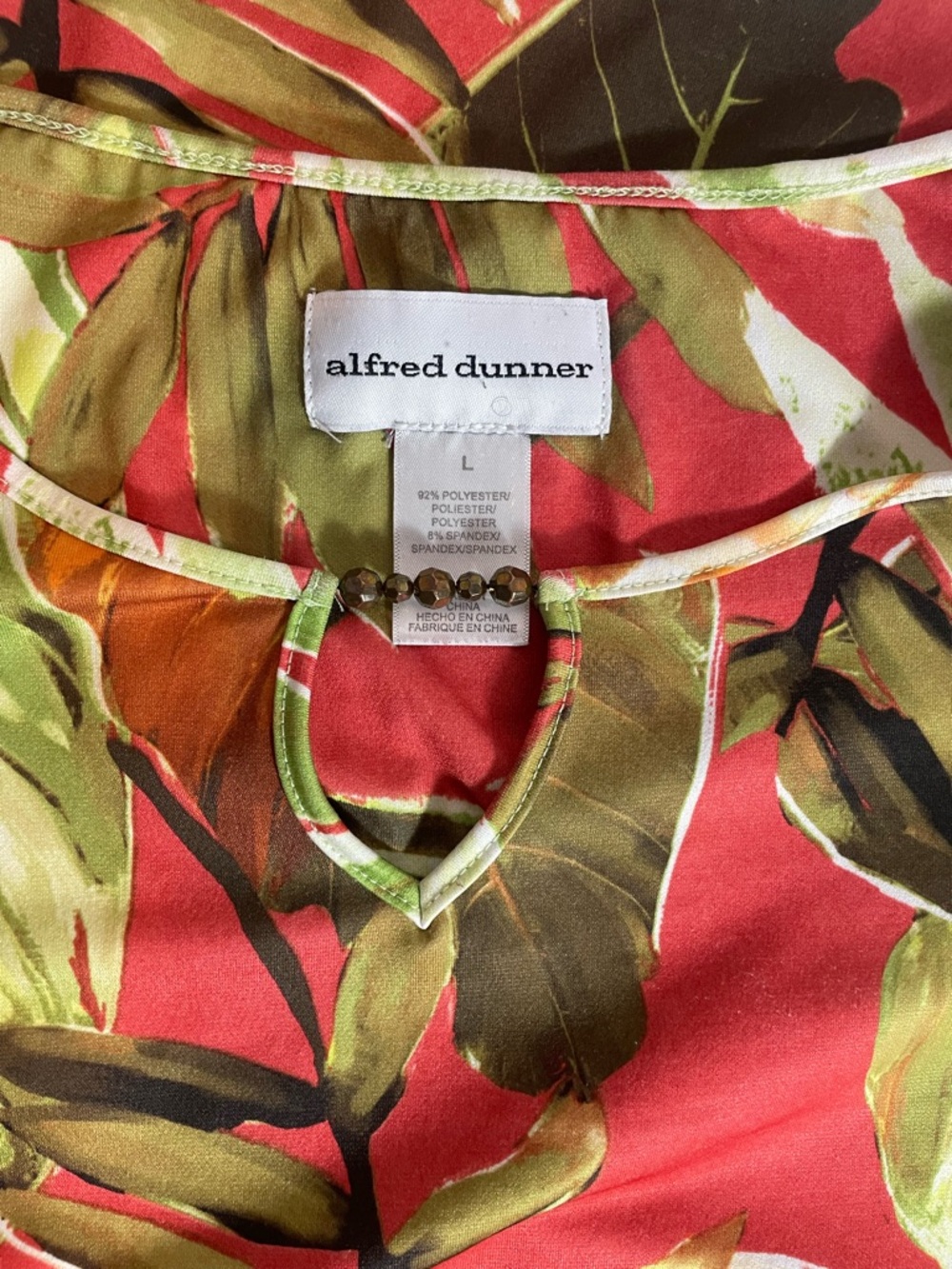 Alfred Dunner Tropical Leaf Tunic Keyhole Beaded Neck Cutout Sleeve Sz. Large - Picture 4 of 13